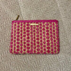 Pink and Natural Raffia Clutch